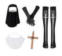 Lot de 5 costumes de nonne avec chapeau, foulard, collier croix, bas, gants, monastère de nonne - Accessoires de costume pour Halloween, carnaval, cosplay, fête à thème