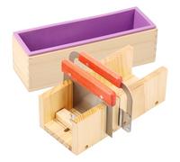 Lot de 5 coupe-savon 1,4 l en silicone et bois - Avec couteau ondulé en acier inoxydable - Couteau droit - Couvercle - Kit de fabrication de savon - Résistant aux températures élevées - Réglable