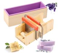 Lot de 5 coupe-savons, 1,4 L, en silicone, en bois, avec couteau ondulé, en acier inoxydable, couteau droit, couverture, kit de fabrication de savon, résistance à haute température, réglable