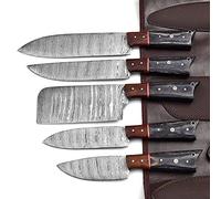 Lot de 5 couteaux de chef en acier de Damas avec manche en palissandre - Ensemble complet de couteaux de cuisine - Couteaux à découper faits à la main - Cadeau d'anniversaire ou de Noël