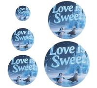 Lot de 5 couvercles de bol en plastique « Love Is Sweet » - Pingouin - Réutilisables - 5 tailles - Pour fruits, aliments, restes de pâte, pain - Bleu glacier