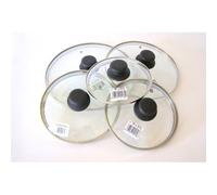 LOT DE 5 COUVERCLES EN VERRE BORD EN INOX VITRINOR Ø 16, 18, 20, 22 et 26 cm