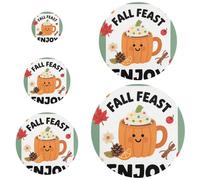 Lot de 5 couvercles réutilisables en 5 tailles pour bol à pain et levain pour réfrigérateur, camping et cuisine Hello Fall Autumn Pumpkin Drink