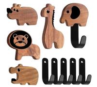 Lot de 5 Crochets à Vêtements en Forme d'Animal : Porte-Manteau pour Enfants en Bois de Noyer, Patère Murale avec Vis pour Chambre à Coucher et Salle de