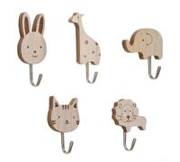 Lot de 5 crochets muraux en bois pour chambre d'enfant, motif girafe, éléphant, lion, lapin, chat, sans perçage, pour chambre à coucher, salle de bain, couloir