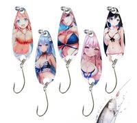 Lot de 5 cuillères à leurres en métal avec paillettes compatibles avec saumon, truite, poisson-chat, leurre rotatif multifonction pour lacs, rivières, océans, eaux