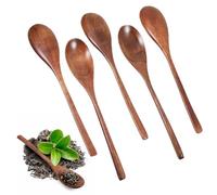 Lot de 5 cuillères à soupe en bois naturel avec long manche - Cuillères à soupe faites à la main - Pour soupe, bouillie, céréales, miel (22,5 x 4 cm, comptage, 5)