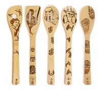 Lot de 5 cuillères en bois brûlé bio et anti-adhésives avec thème Star Wars, ustensiles de cuisine, cadeaux de qualité supérieure pour pendaison de crémaillère et mariage