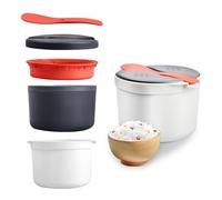 Lot de 5 Cuiseur de Riz Micro Onde, 2l Cuiseur Riz Micro Ondes avec Panier, Cuillère et Couvercle, 18,5x13cm Microwave Rice Cooker, Contenitore Microonde Pour Légumes, Pâtes, Sécurité Lave Vaisselle