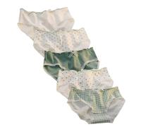 Lot de 5 culottes mignonnes en coton pour femme - Style japonais kawaii - Taille mi-haute - Couverture complète - Doux - Imprimé floral - Bordure à volants - Confortable - Pour le quotidien, N°2, XL