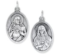 Lot de 5 - Cœur Immaculé de Marie/sacré Cœur de Jésus 2,5 cm médailles Argent oxydé fabriqué en Italie