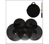 Lot de 5 cymbales à faible volume 35,6 cm, 40,6 cm, 45,7 cm, 50,8 cm, noir | Sac de cymbale gratuit inclus