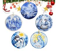 Lot de 5 décorations de crèche de Noël en acrylique bleu - Décoration de porte festive pour les églises, la maison