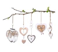 Lot de 5 décorations de fenêtre en bois à suspendre - Cœur en bois - Décoration murale à suspendre - Décoration de chambre - Décoration de mariage