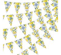 Lot de 5 décorations de fête au citron - Guirlande triangulaire florale de citron - Guirlande de limonade pour fête à thème limonade, mariage, fête nuptiale, fiançailles, enterrement de vie de jeune