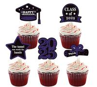 Lot de 5 décorations de gâteau pour remise de diplôme, pics alimentaires en papier texturés adaptés pour les fêtes de fin d'année, drapeaux