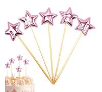 Lot de 5 décorations de gâteau Star Birthday - Paillettes - Qualité alimentaire - Décoration de gâteau sûre - Piquet brillant - Décoration de dessert étincelante pour anniversaire