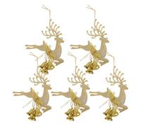 Lot de 5 décorations de Noël en Forme de Renne avec Jingle Bell - Décoration à Suspendre pour fête de - Ornements dorés