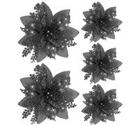 Lot de 5 décorations de Noël étincelantes de 14,5 cm, fournitures de fête à faire soi-même, cadeaux de festival, fournitures de fête, porte fleur dorée pour décoration d'arbre de Noël (noir)