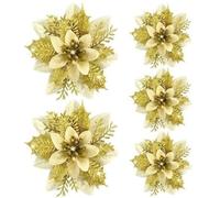 Lot de 5 décorations de Noël étincelantes de 14,5 cm, fournitures de fête à faire soi-même, cadeaux de fête, porte fleur dorée (doré)