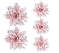 Lot de 5 décorations de Noël étincelantes de 14,5 cm, fournitures de fête à faire soi-même, cadeaux de festival, fournitures de fête, porte fleur dorée pour décoration d'arbre de Noël (rose)