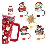 Lot de 5 décorations de paille de Noël réutilisables en silicone pour décorations Stanley - 10 mm - Motif bonhomme de neige