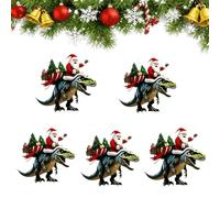 Lot de 5 décorations de sapin de Noël plates en acrylique 2D avec motif Père Noël sur dinosaure