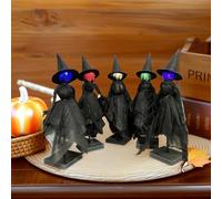 Lot de 5 décorations d'Halloween d'intérieur - Sorcière primitive avec chapeaux - Figurines de sorcière effrayantes d'Halloween sur pied, centres de table pour la maison, les étagères, les cheminées