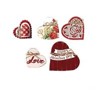 Lot de 5 décorations en bois massif en forme de cœur pour Pâques, vacances, décoration de table, décoration rustique naturelle pour la maison, le jardin, tailles assorties, rouge