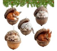 Lot De 5 Décorations Glands d'animaux Forêt, Figurines d'animaux Pommes Pin Acrylique 2D, Décorations Noël À Suspendre, Pendentifs Mignons Hérisson, Écureuil, Lapin, Chat, Décoration d'arbre De Noël