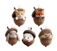 Lot De 5 Décorations Glands d'animaux Forêt, Figurines d'animaux Pommes Pin Acrylique 2D, Décorations Noël À Suspendre, Pendentifs Mignons Hérisson, Écureuil, Lapin, Chat, Décoration d'arbre De Noël