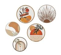 Lot de 5 Décorations Murales en Bois Style Bohème, Décoration Murale de Salon, Décoration Géométrique à Suspendre, 7,8 Pouces et 9,8 Pouces, Art Mural Minimaliste en Bois