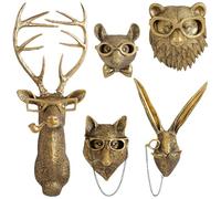 Lot de 5 décorations murales en forme de tête de cerf 3D - Ornements muraux en forme de tête de lapin - Sculpture murale moderne - Statue d'art moderne - Têtes d'animaux en résine - Accessoires de