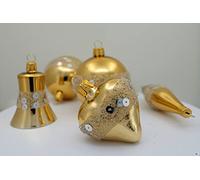 Lot de 5 décorations ornementales en Verre soufflé et décoré à la Main pour Sapin de Noël, Or