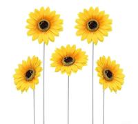 Lot de 5 Décorations Tournesol pour Parterres Fleurs | Métal et tissu durables, résistance aux intempéries, design réaliste, pour idéal extérieur, longue durée