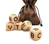 Lot de 5 dés créatifs en bois avec lettres de l'alphabet gravées au laser - 20 mm - Pour jeux de fête et enseignement