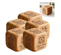 Lot de 5 dés de décision en bois faits à la main à 6 faces avec tâches de matelassage gravées, achetez du tissu, terminez un OVNI, reliez une courtepointe, organisez votre rangement, outil de couture