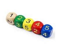 Lot de 5 dés mathématiques avec les chiffres 1 à 6, grands cubes en bois de 30 mm, D6, cubes colorés, jouets pour enfants, pour l'éducation précoce, la fête, les mathématiques