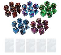 Lot de 5 dés polyédriques D&D double couleur compatibles avec les jeux de rôle DND Donjons et Dragons, dés D4, D6, D8, D10, D12, D20 (5 couleurs)