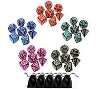 Lot de 5 dés polyédriques DND à motif dragon vintage avec D4, D6, D8, D10, D%, D12, D20, compatibles avec les jeux Dungeons and Dragons D&D RPG (5 couleurs, 35 pièces)