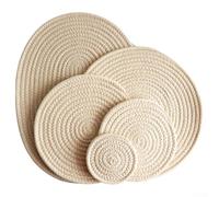 Lot de 5 dessous de plat en corde de coton avec couche intérieure non tissée, coussinets d'isolation résistants à la chaleur pour tables et comptoirs de cuisine, adaptés pour une utilisation chaude ou