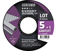 LOT DE 5 DISQUES A TRONCONNER D.125 x 2.5 x 22,23 EXPERT ACIER INOX SIDAMO 10111085