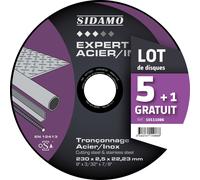 LOT DE 5 DISQUES A TRONCONNER D.230 x 2.5 x 22,23 EXPERT ACIER INOX SIDAMO 10111086
