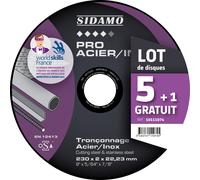 LOT DE 5 DISQUES A TRONCONNER D.230 x 2 x 22,23 PRO ACIER INOX SIDAMO 10111074