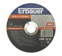 Lot de 5 disques à tronçonner métal 125 mm x 1 mm x 22,2 mm Erbauer