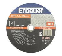 Lot de 5 disques à tronçonner métal 230 mm x 1,9 mm x 22,2 mm Erbauer