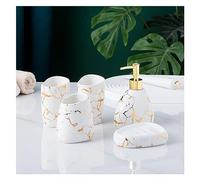 Lot de 5 distributeurs de savon de salle de bain en céramique, porte-savon, 2 gobelets à brosse à dents et support, motif marbre doré - Décoration d'intérieur élégante