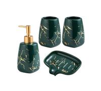 Lot de 5 distributeurs de savon de salle de bain en céramique, porte-savon, 2 gobelets à brosse à dents et support - Design élégant en marbre doré pour une décoration d'intérieur élégante