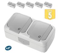 Lot de 5 double prise 2P+T étanche IP54- Viko by Panasonic - Gris - NF