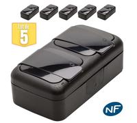 Lot de 5 double prise 2P+T étanche IP54- Viko by Panasonic - Noir - NF